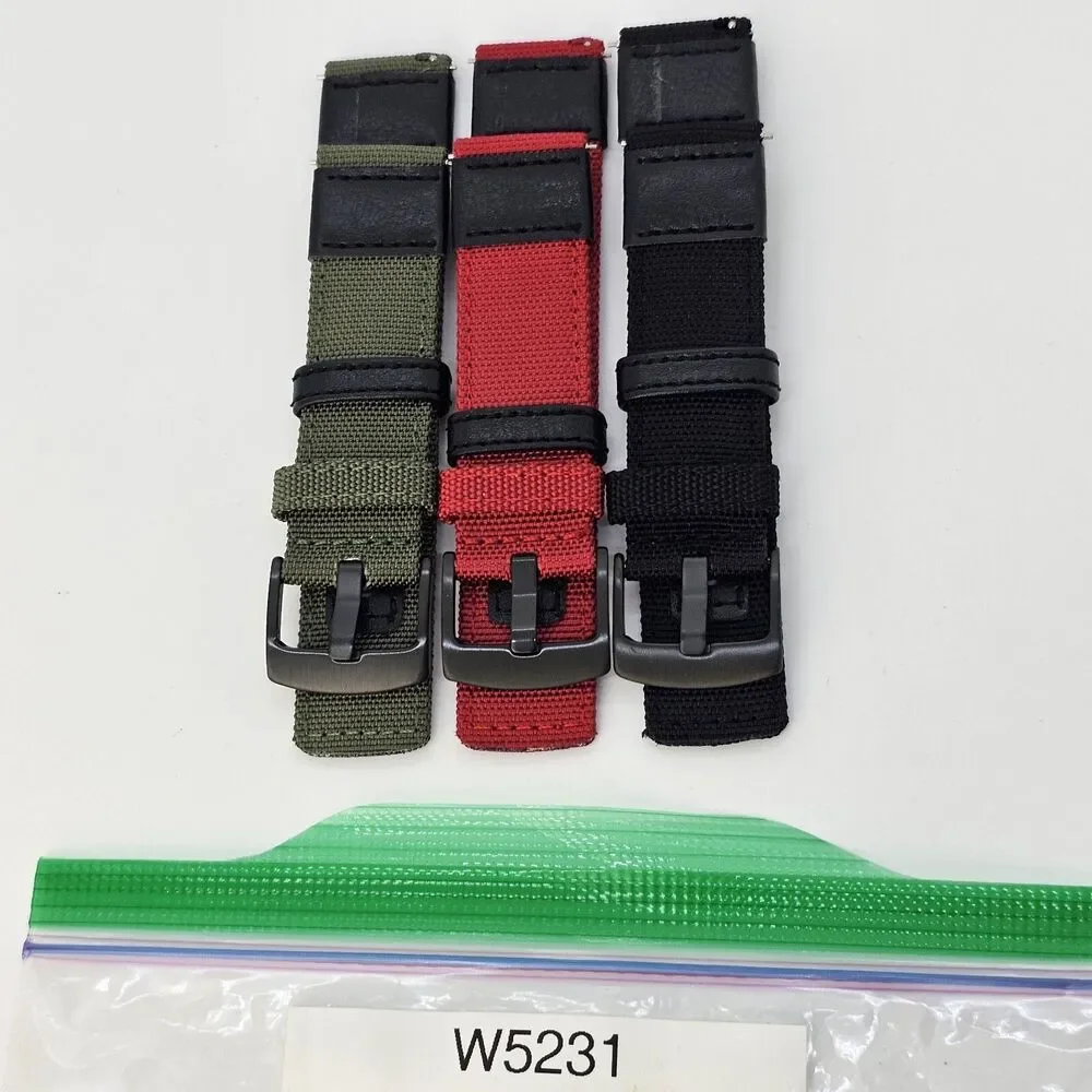 3X Men's 22MM Premium Rugged Canvas Watch‎ Strap Green Red Black Quick-Release